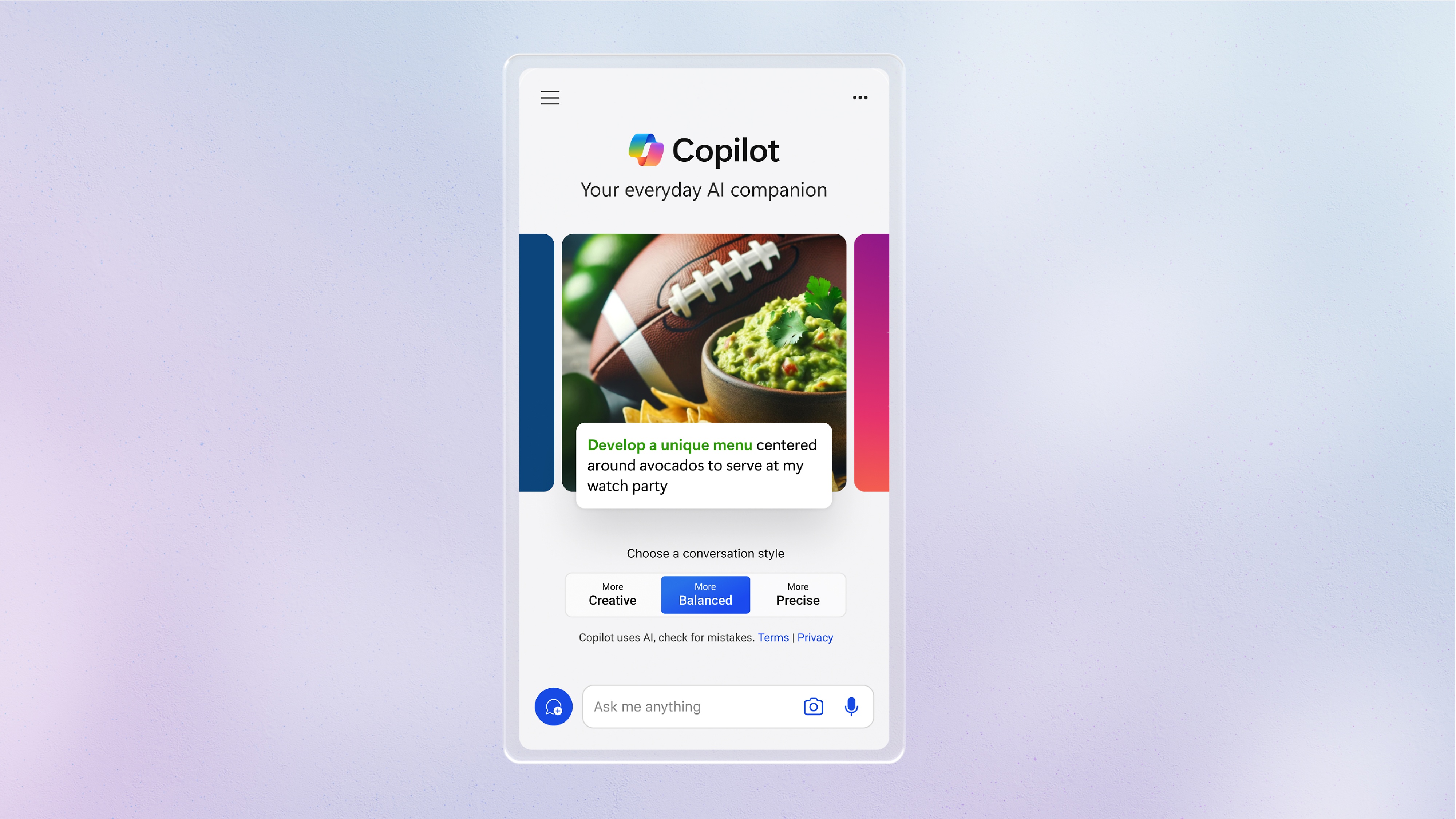 Screenshot di Copilot in Bing
