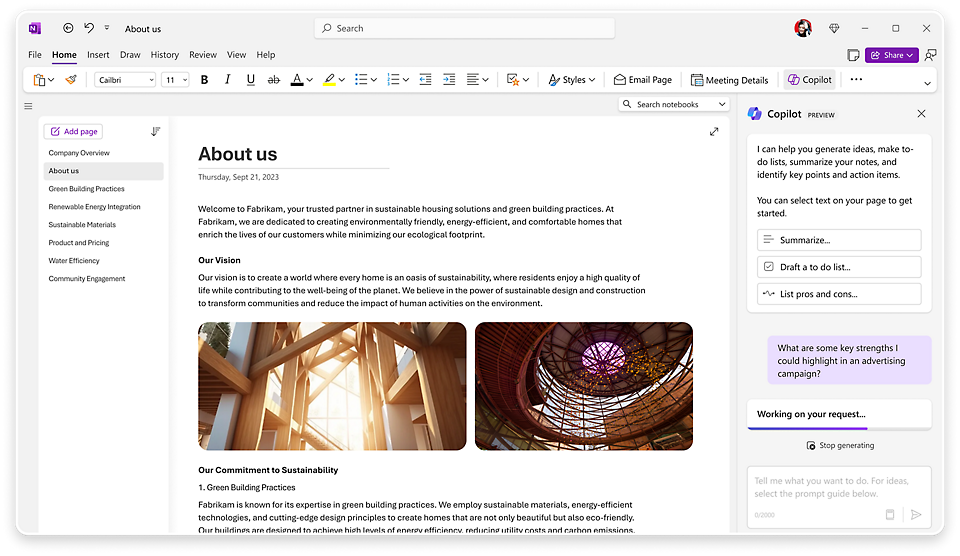 Immagine sfocata di Copilot in OneNote