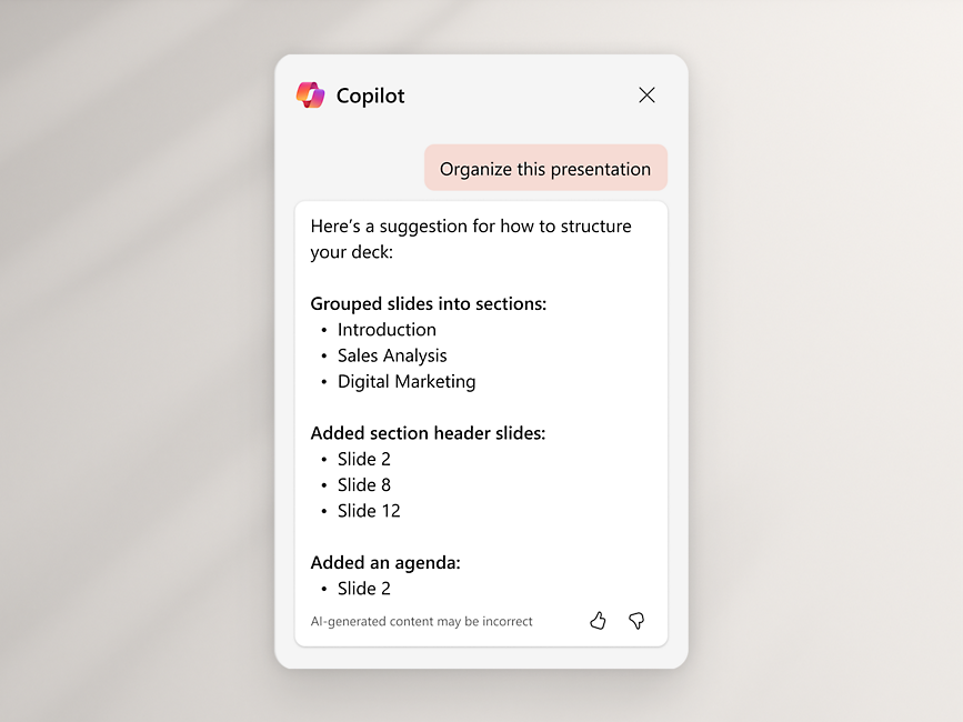 Query a Microsoft Copilot per organizzare la presentazione e la risposta automatizzata di Copilot