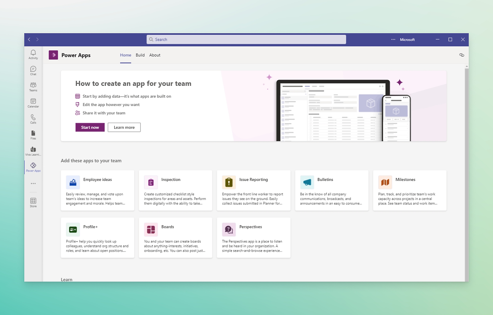 Pagina di destinazione di Microsoft Power Apps