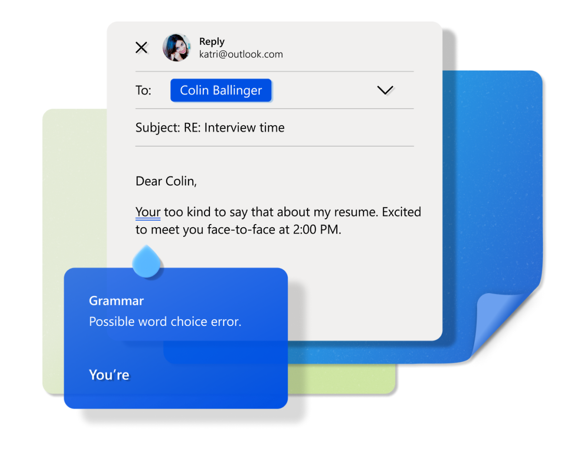 Uno screenshot di un'email scritta usando il controllo grammaticale