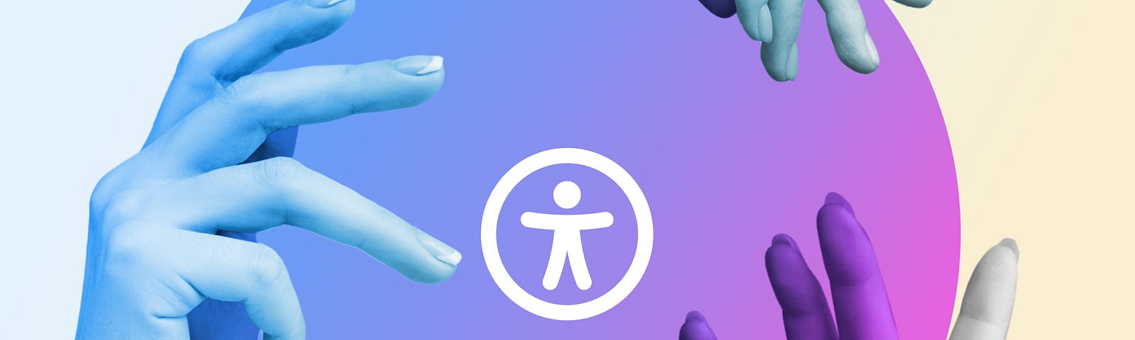 Tre mani che racchiudono in un cerchio il logo di accessibilità