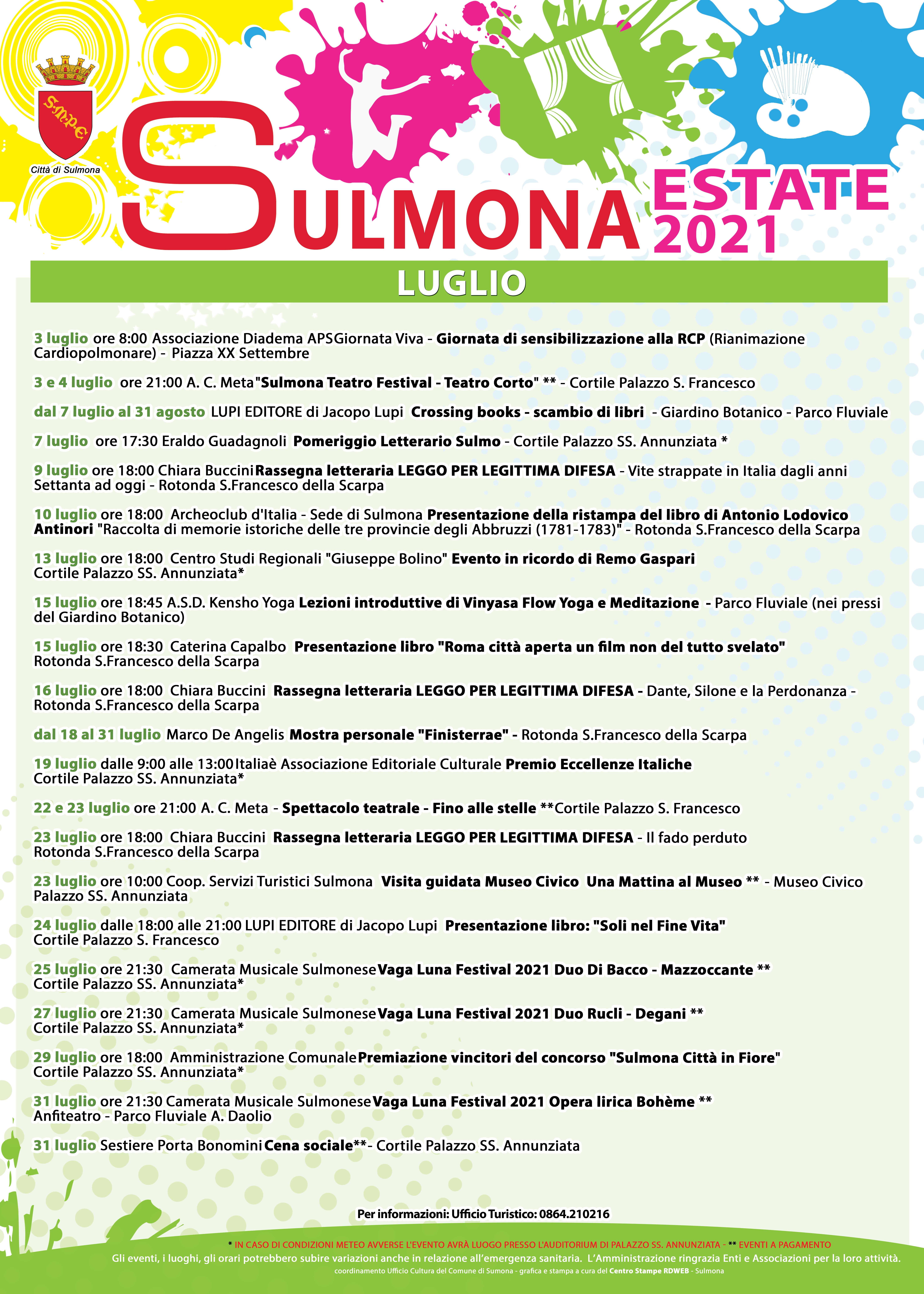 CARTELLONE EVENTI LUGLIO E AGOSTO 2021