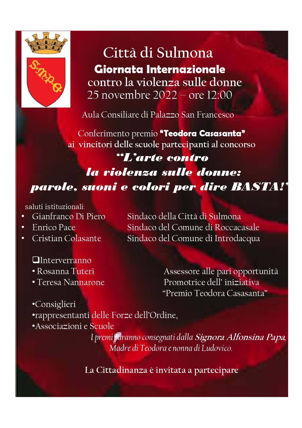 25 NOVEMBRE 2022 - GIORNATA CONTRO LA VIOLENZA SULLE DONNE