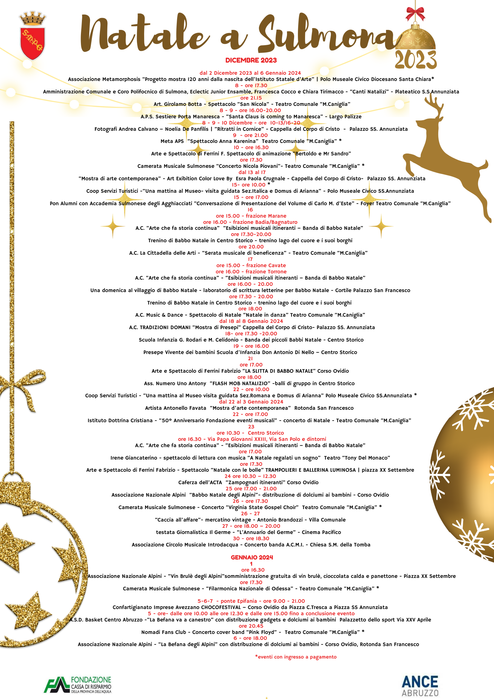 NATALE A SULMONA - TUTTI GLI EVENTI IN PROGRAMMA