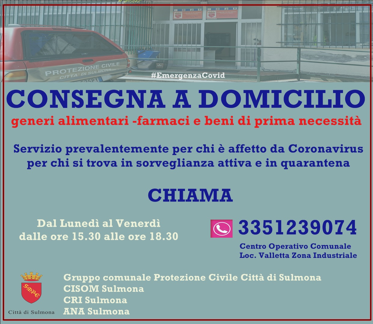 SERVIZIO CONSEGNA A DOMICILIO BENI PRIMA NECESSITA' FARMACI E GENERI ALIMENTARI