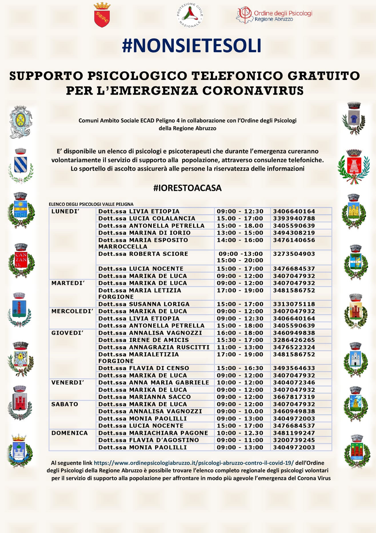 SERVIZIO SUPPORTO PSICOLOGICO TELEFONICO GRATUITO