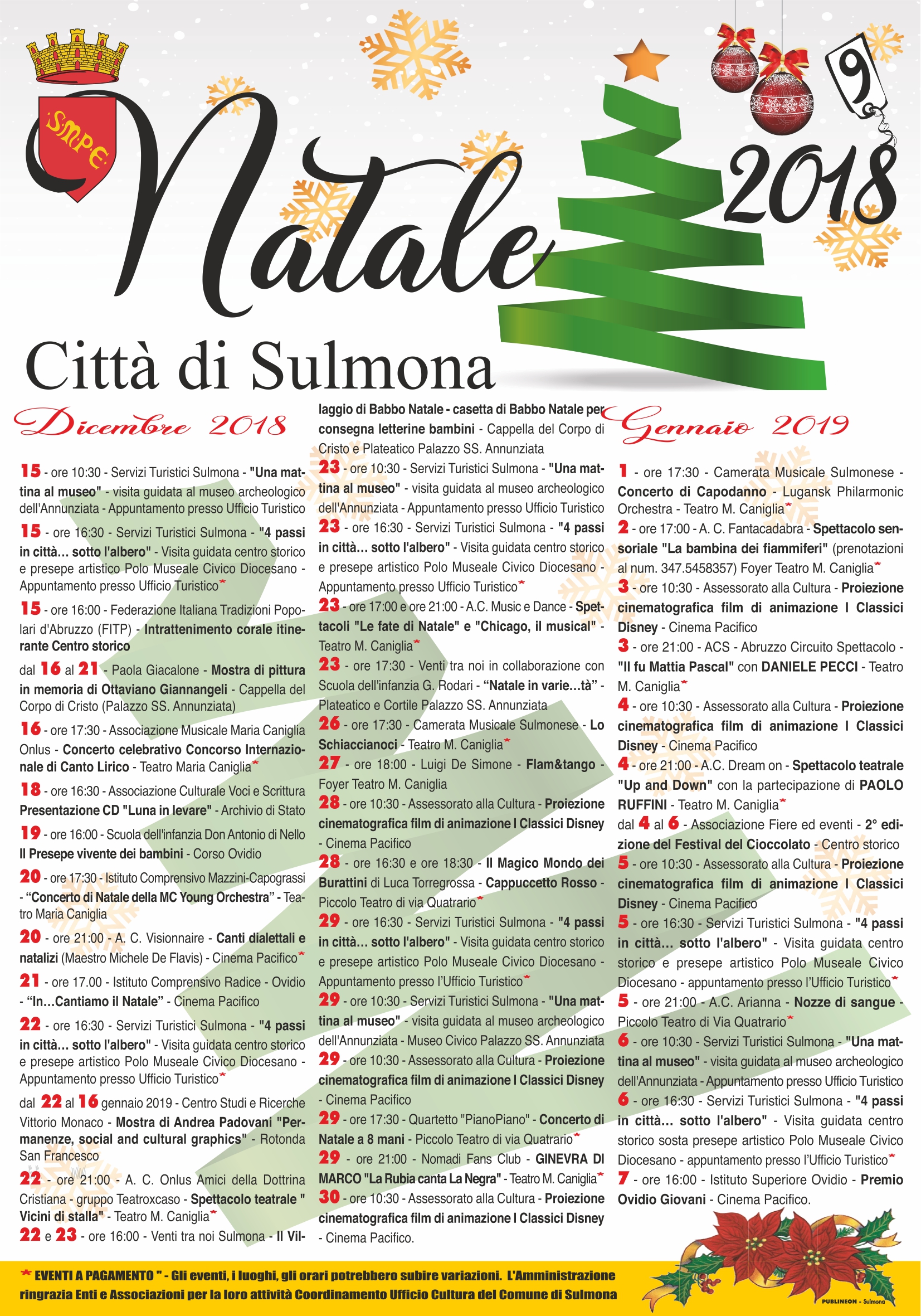 EVENTI NELLE FESTIVITA' NATALIZIE A SULMONA